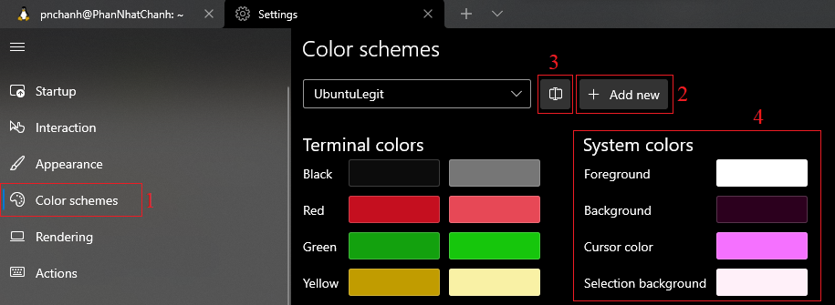 color schemes trong windows terminal