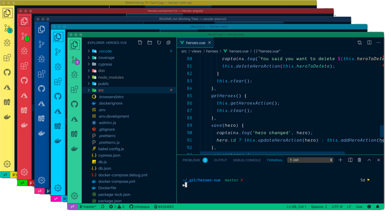 Tiện ích mở rộng VSCode Peacock - Thiết lập màu cho cửa sổ làm việc VSCode