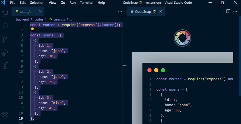 CodeSnap tiện ích chụp lại code trong vscode